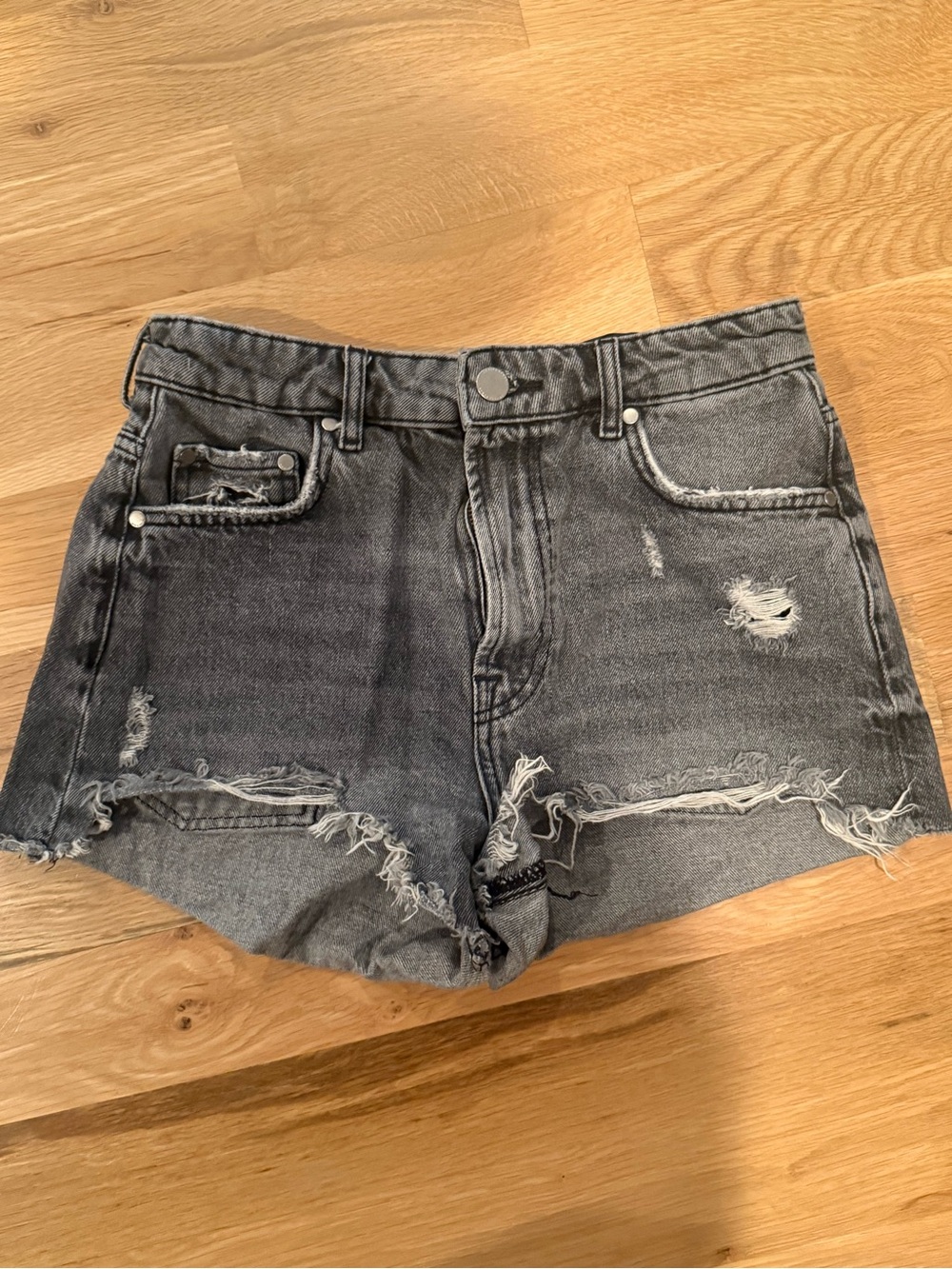Zara Distressed High-Waist Black Denim Shorts